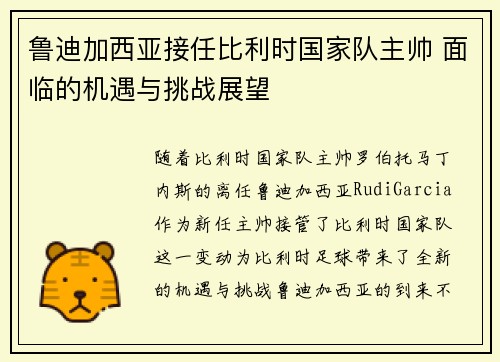 鲁迪加西亚接任比利时国家队主帅 面临的机遇与挑战展望 鲁迪加西亚接任比利时国家队主帅 面临的机遇与挑战展望