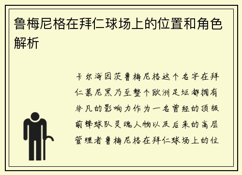 鲁梅尼格在拜仁球场上的位置和角色解析 鲁梅尼格在拜仁球场上的位置和角色解析
